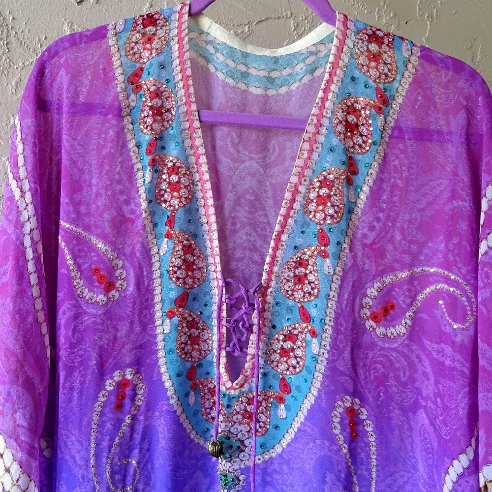 Indian Purple Silky Embroidery Tunic. New. Long.